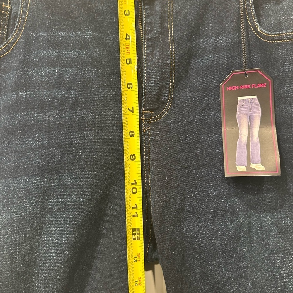 No Boundaries Juniors Double Button High Rise Flare Strech Dark Wash Casual Jean - Picture 8 of 9